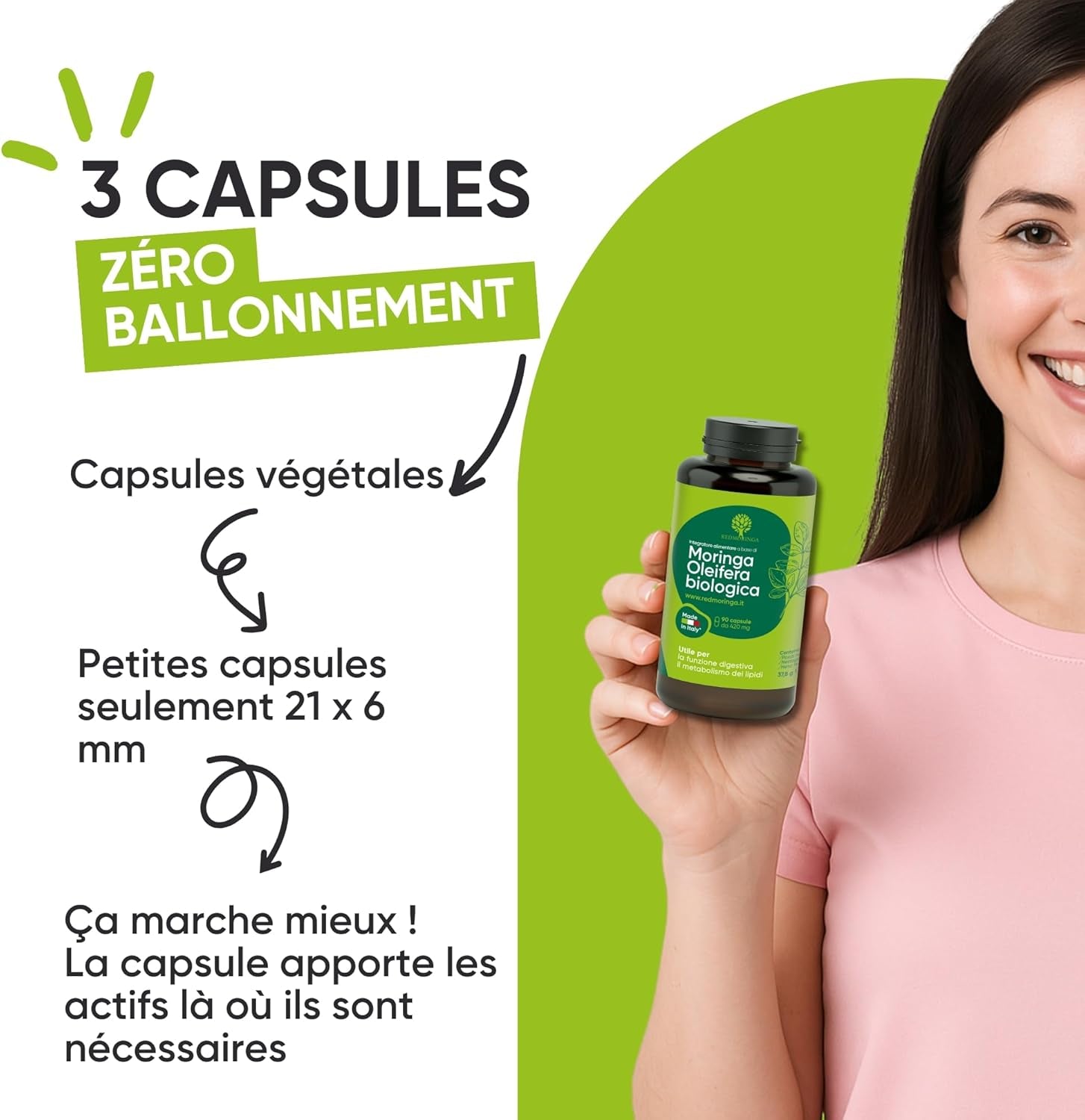 Moringa Bio | La Seule Moringa Biologique Produite En Italie | Véganes Sans Additifs | Super Antioxydant Riche En Vitamines Et Protéines Végétales | Haute Qualité  | 90 Gélules