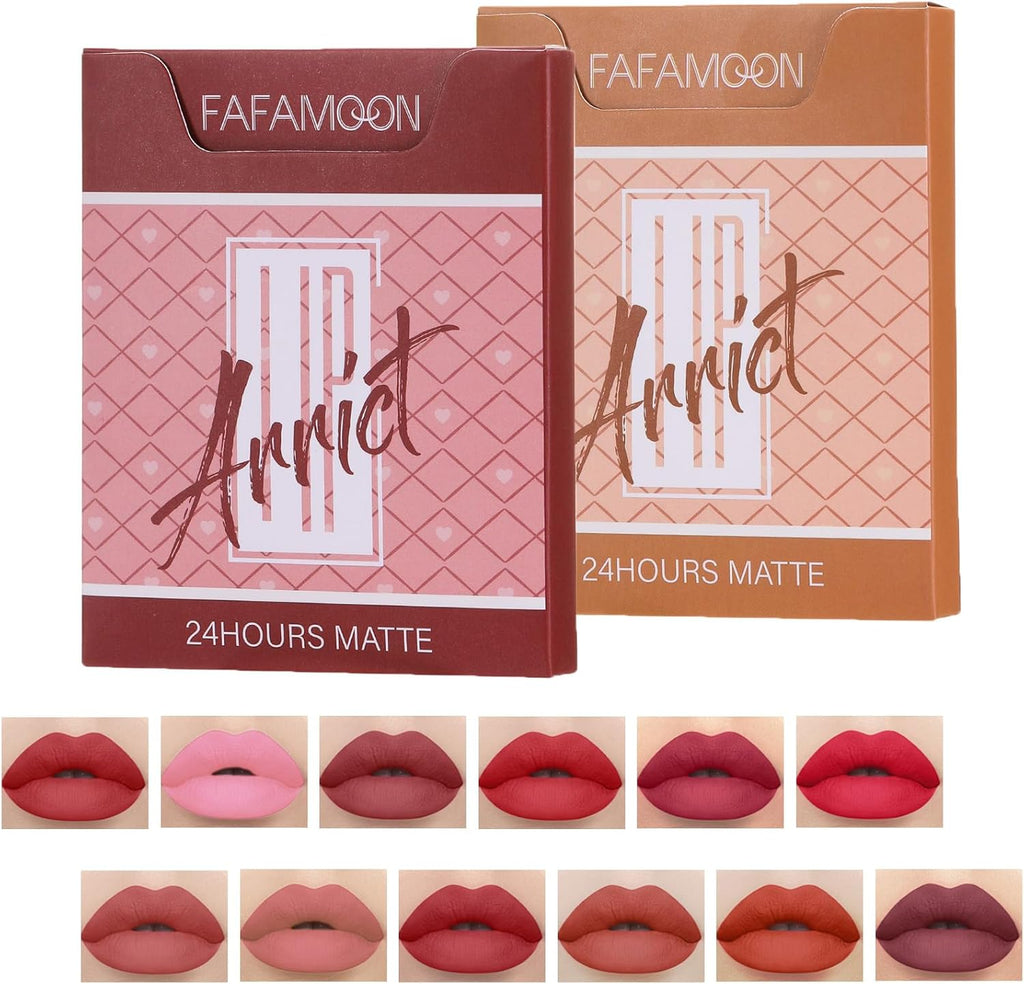 12 Couleurs Matte Liquid Lip Gloss Set, Velvet Matte Nude and Light to Deep Red Colors Liquid Lipstick Kit, Ensemble Cadeau De Maquillage Lip Gloss Pour Filles Et Femmes