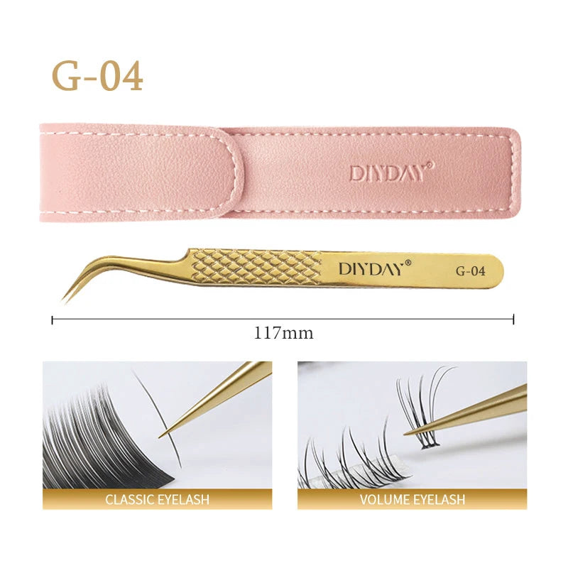 DIYDAY Anti-Slip Eyelash Extension Tweezers Stainless Steel Fiber Tip Lashes Precision Tweezer for Makeup Tools