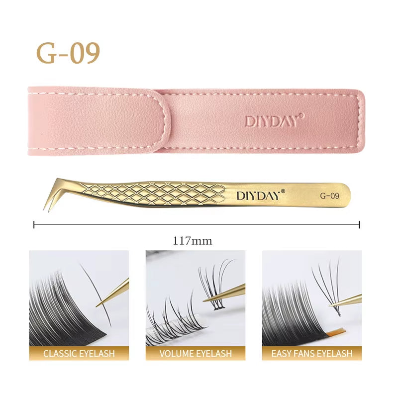 DIYDAY Anti-Slip Eyelash Extension Tweezers Stainless Steel Fiber Tip Lashes Precision Tweezer for Makeup Tools