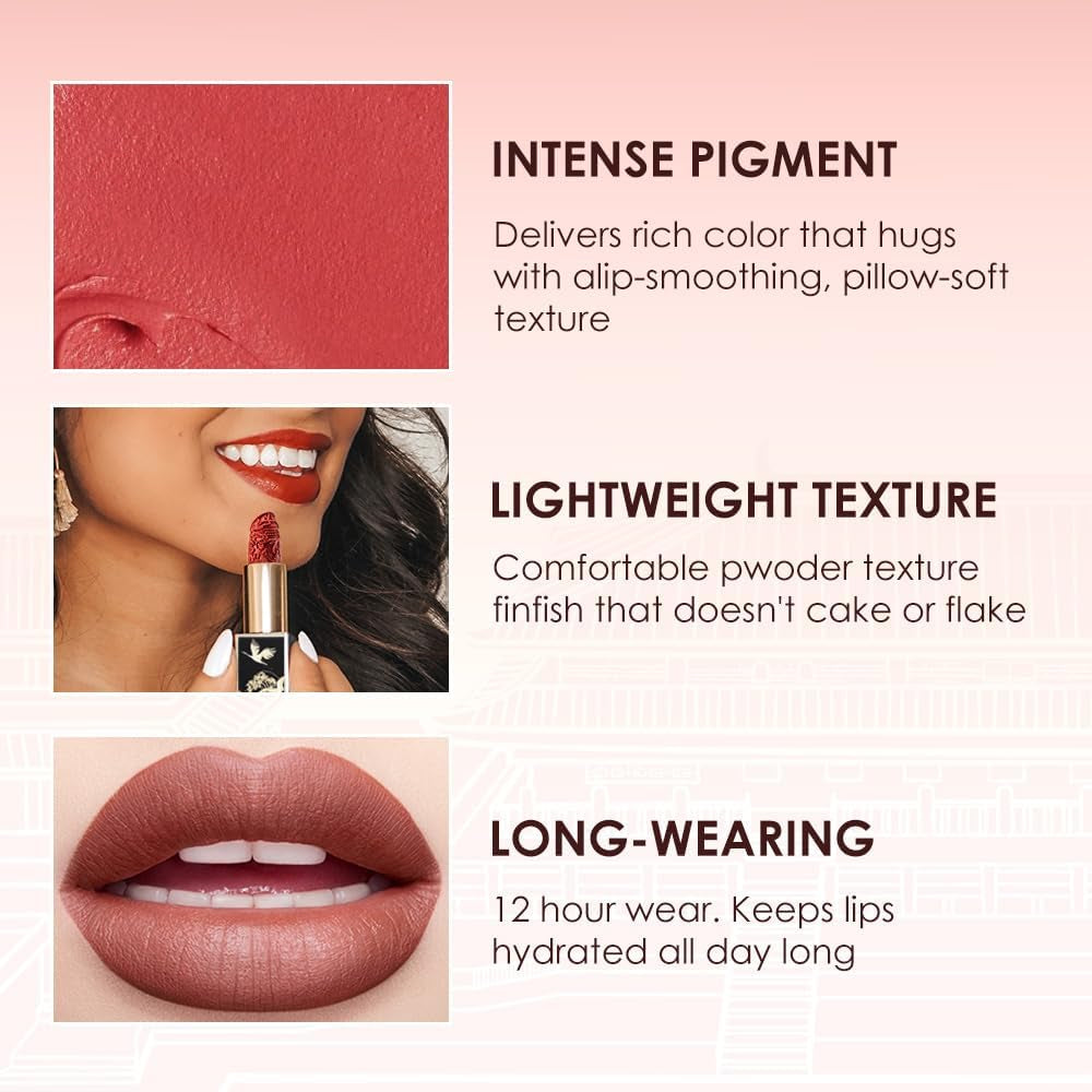 Rouge À Lèvres Semi-Mat, Rouge a Levre Mat Longue Tenue, Hydratant Couleur À Fort Impact Infusé De Vitamine E Et D’Huile D’Avocat Lisse Texture Douce