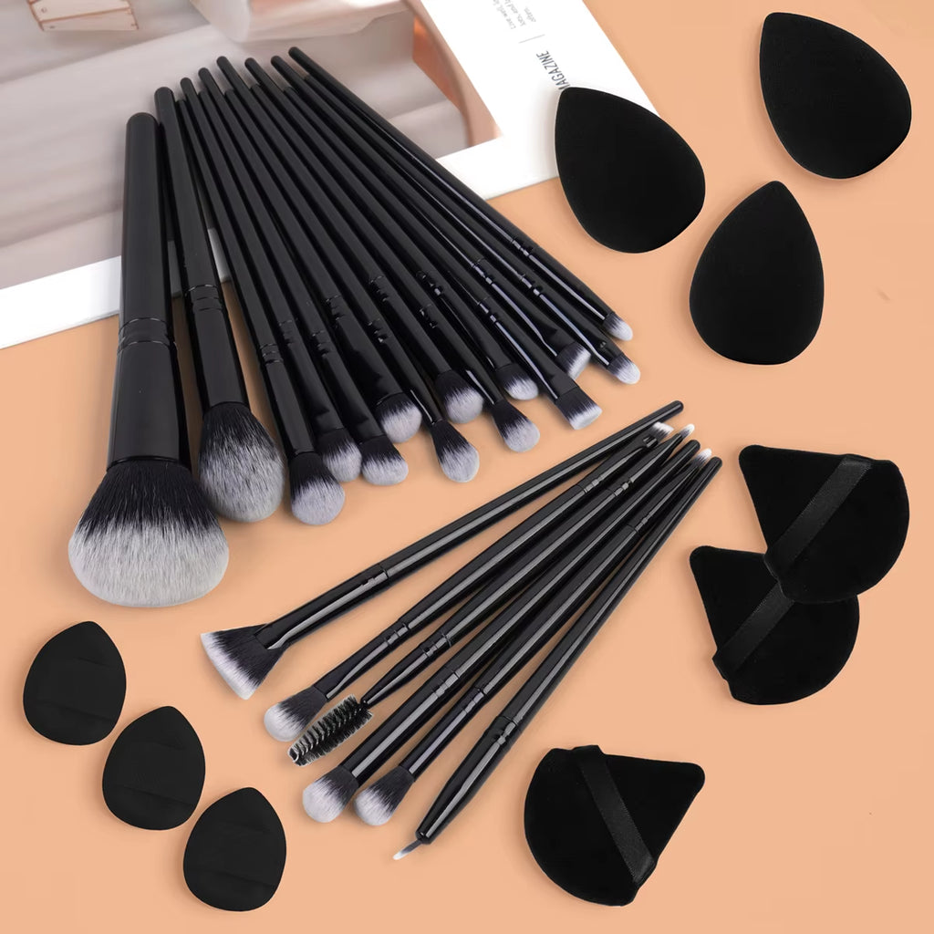 29Pcs Makeup Tool Kit 20 Pcs Makeup Brushes+9 Pc Makeup Sponge Air Cushion Powder Puff Finger Puff Set Portable Makeup Tool