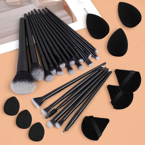 29Pcs Makeup Tool Kit 20 Pcs Makeup Brushes+9 Pc Makeup Sponge Air Cushion Powder Puff Finger Puff Set Portable Makeup Tool