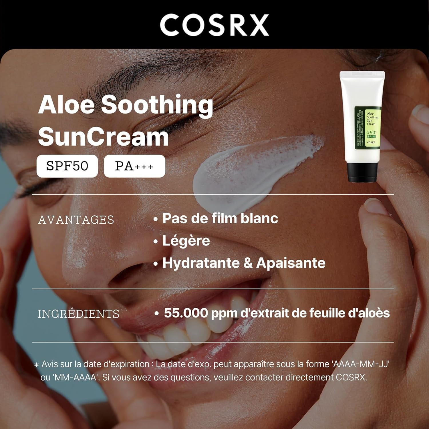 Aloe Soothing Sun Cream SPF 50 Crème Solaire Hydratante À L'Aloe Vera Pour Tous Les Types De Peau, Visage Et Corps Coréen