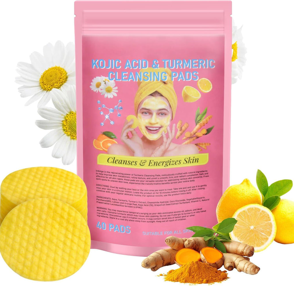 Tampons Nettoyants Au Curcuma À L'Acide Kojique, 40Pcs Coussin En Mousse Exfoliante Au Curcuma Pour Visage Et Le Corps, Nettoyage Et L'Exfoliation Éclatant Peau Rejuvenates, Unifie Le Teint