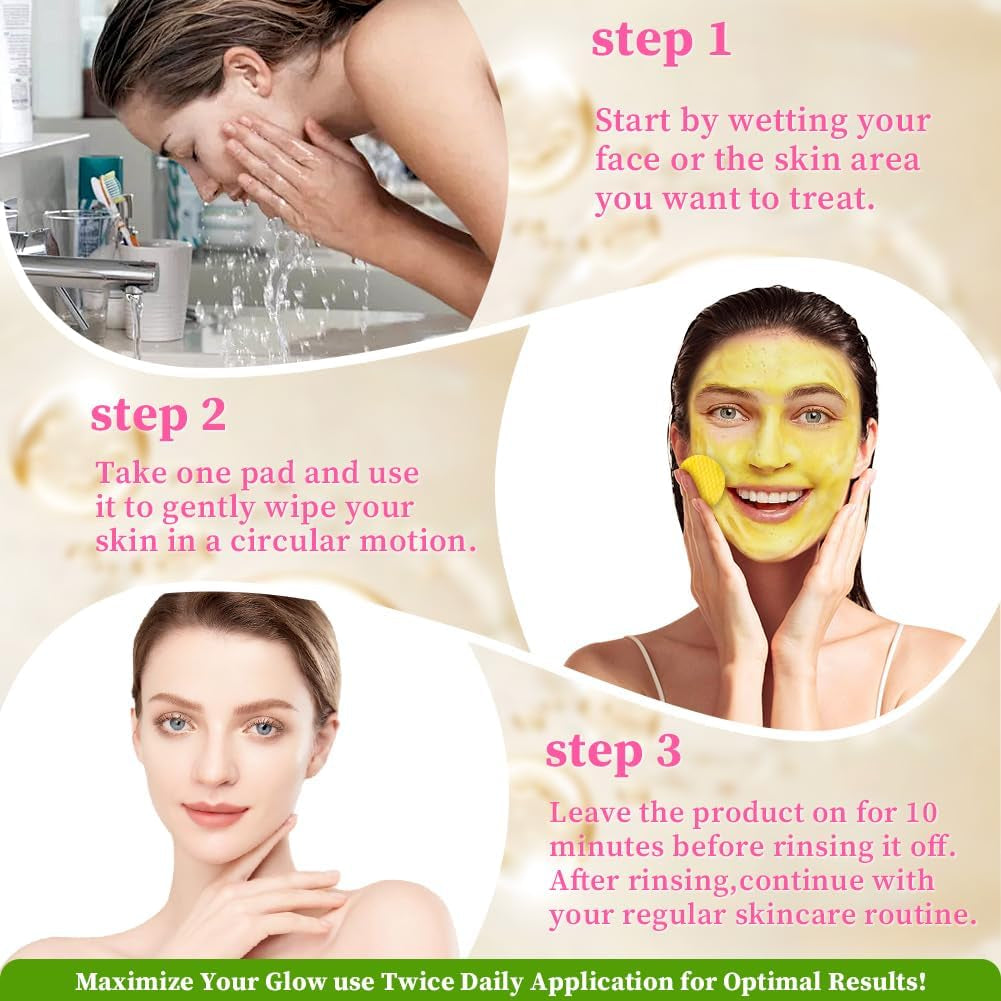 Tampons Nettoyants Au Curcuma À L'Acide Kojique, 40Pcs Coussin En Mousse Exfoliante Au Curcuma Pour Visage Et Le Corps, Nettoyage Et L'Exfoliation Éclatant Peau Rejuvenates, Unifie Le Teint