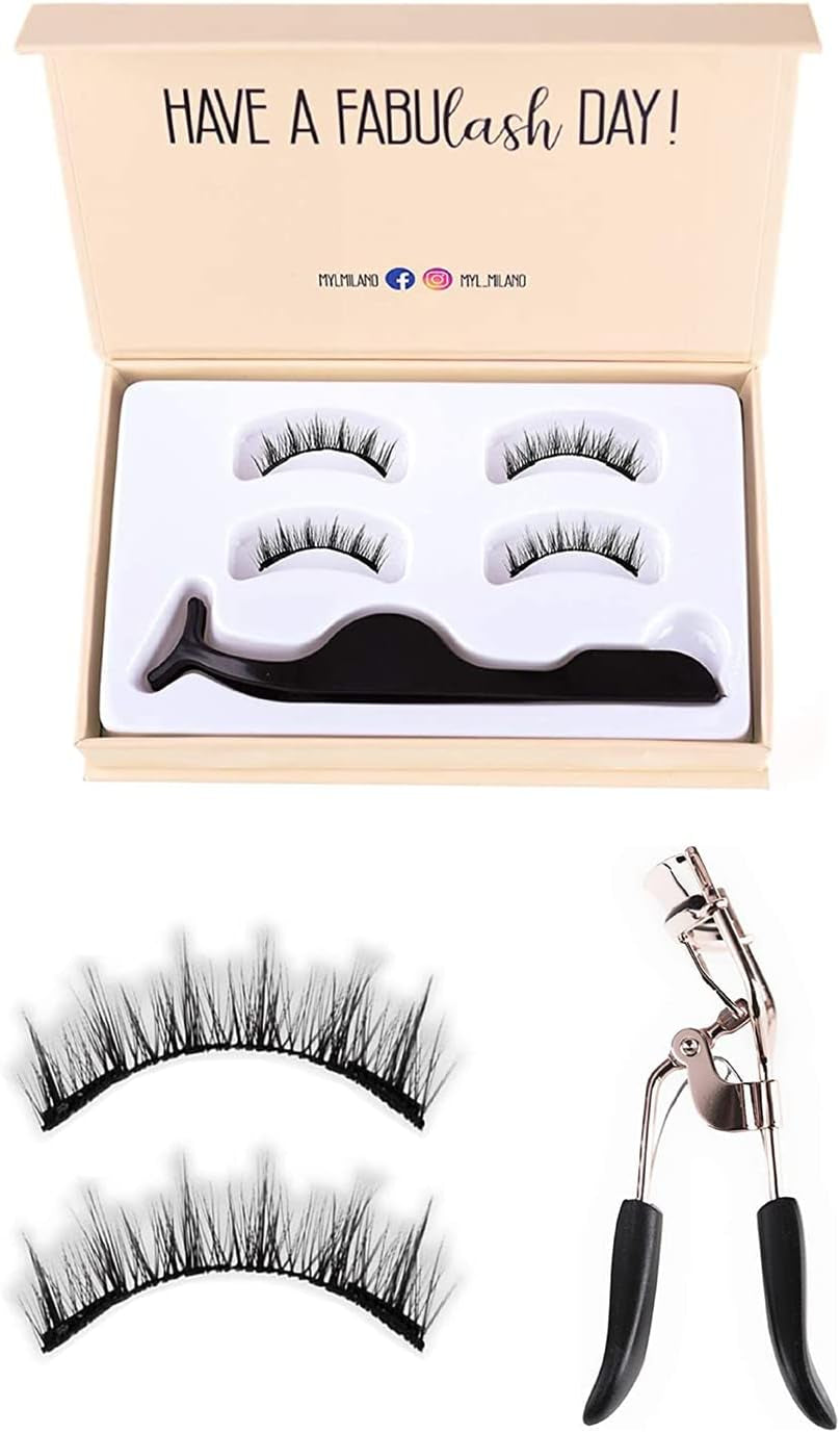 M.YL. Faux Cils Magnetique Réutilisables Sans Colle Faux Cils. Kit De 4 Cils 3D, Pince Cils Recourbe-Cils. Imperméable. Extension Cils Luna Cil Magnetic Effet Naturel. Cadeax