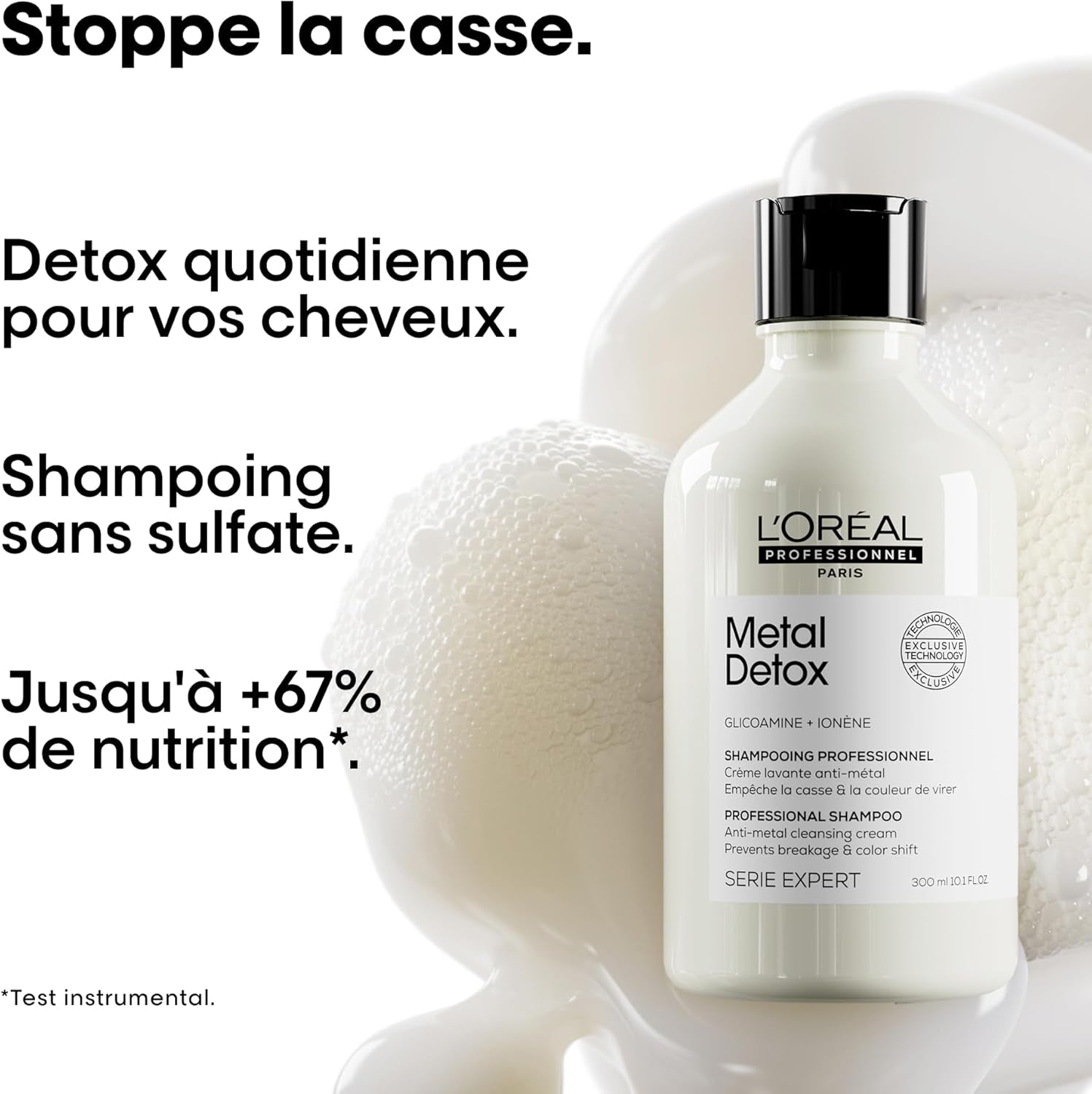 L'OREAL PROFESSIONNEL, Shampoing Anti-Casse, Cheveux Abîmés & Cassants, Colorés Ou Naturels, Détoxifie & Renforce La Fibre, Couleur Longue Durée, Sans Sulfate, Metal Detox, Série Expert