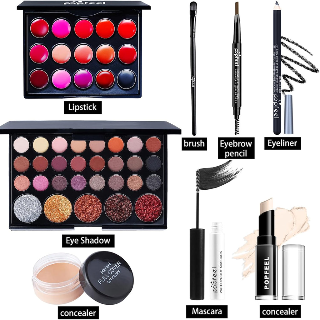 Kit De Maquillage Complet, Coffret Maquillage Femme, Kit Maquillage Femme, Lot Maquillage Avec Ombres Paupières, Rouge À Lèvre, Pinceaux, Mascara