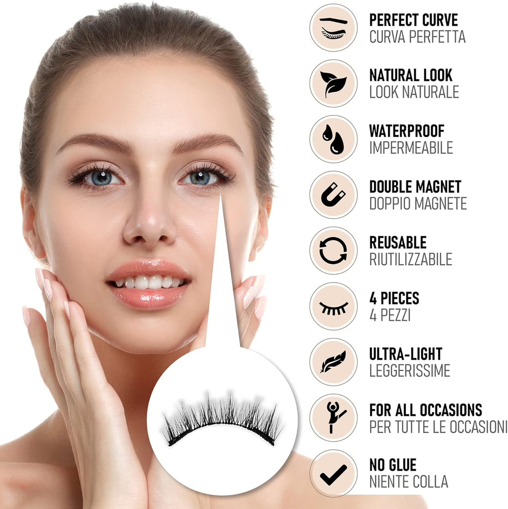 M.YL. Faux Cils Magnetique Réutilisables Sans Colle Faux Cils. Kit De 4 Cils 3D, Pince Cils Recourbe-Cils. Imperméable. Extension Cils Luna Cil Magnetic Effet Naturel. Cadeax