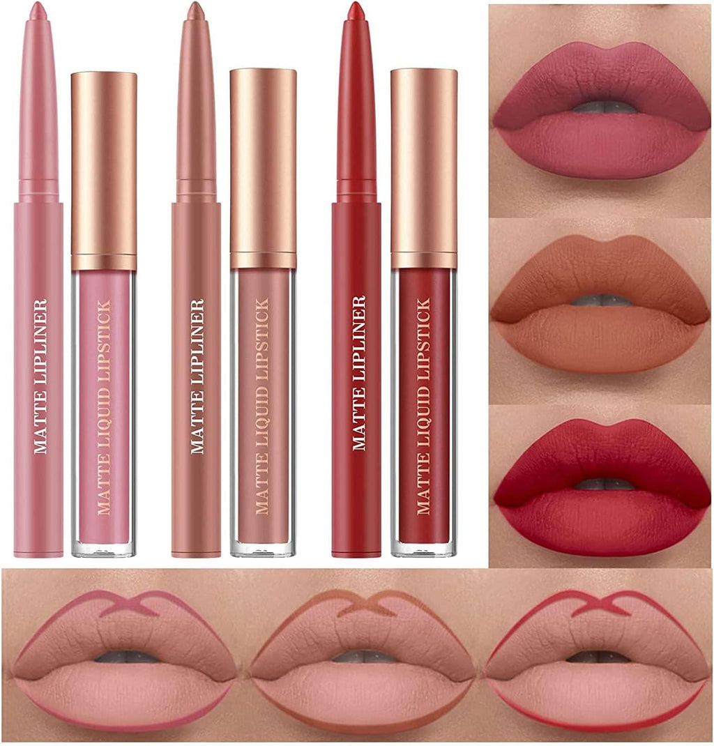 Ensemble De Rouge À Lèvres Mat Et De Crayon À Lèvres 6 Pièces, Rouge À Lèvres Nu Velouté, Rouge À Lèvres Liquide Imperméable, Brillant À Lèvres Lip Liner, Coffret Cadeau De Maquillage (# F, 1)