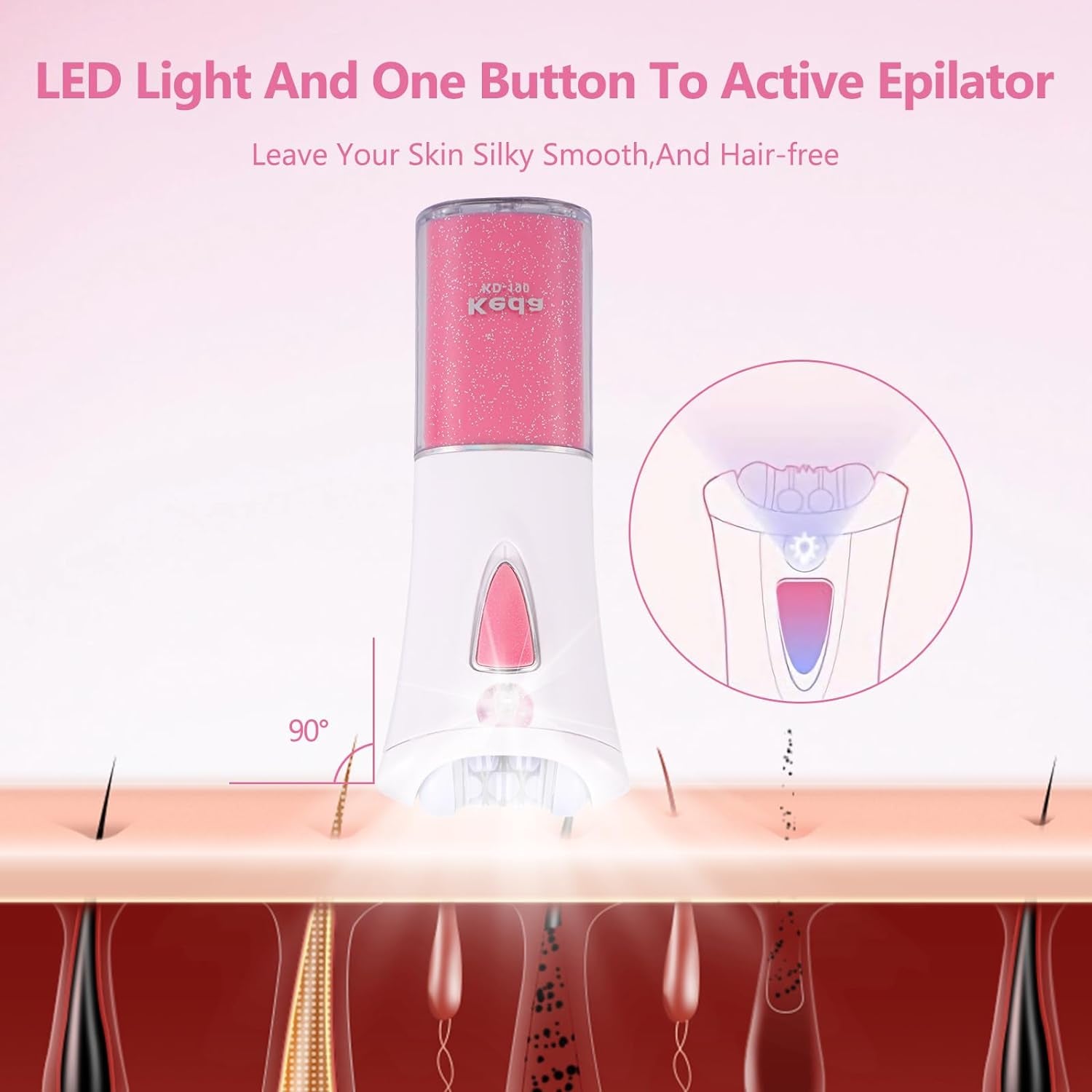 Épilateur Femme, Épilateur Facial Électrique Femme, Épilateur Facial Avec Lumière LED, Rasoir Femme Sans Fil Pour Épilation Visage, Corps, Sourcils, Aisselles, Jambes, Zone Bikini