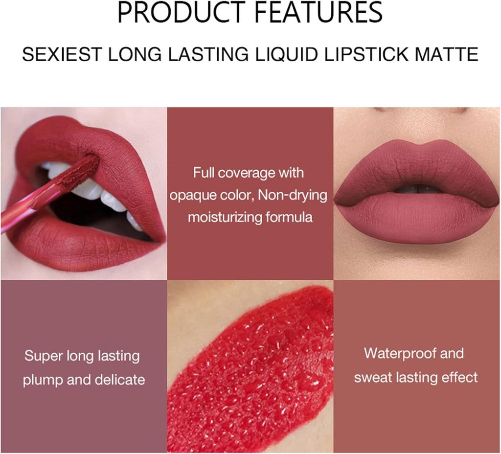 6 Couleurs Set Rouge À Lèvres Liquide Mat, Mat Rouge À Lèvres Nude Ensemble Velouté Longue Durée Antiadhésif Tasse, Cadeau De Rouge À Lèvres (01)