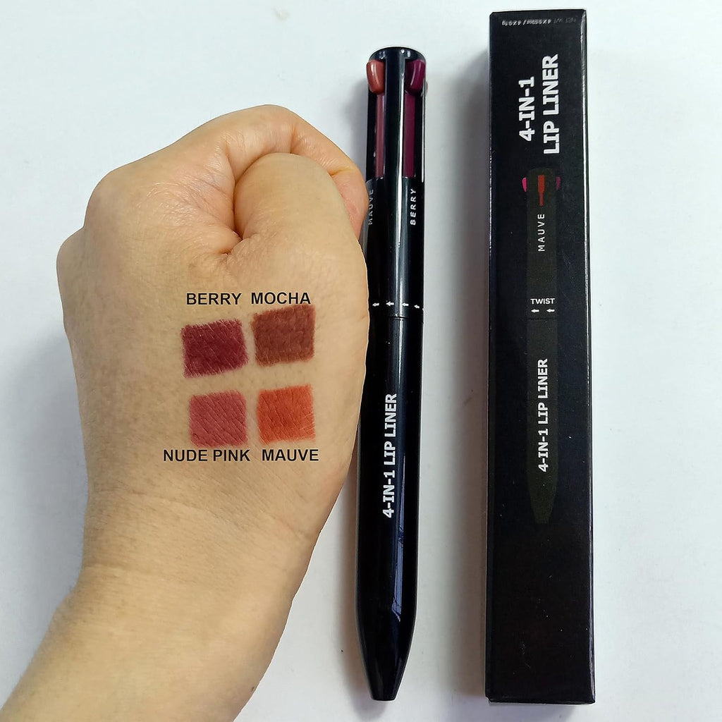 Crayon À Lèvres Imperméable, 4 in 1 Makeup Pen, Crayon Maquillage 4 En 1, Lip Liner Makeup Pen Crayon À Lèvres Pressé Pour Une Ligne Lèvres Claire, Pour Créer Un Maquillage Long-Lasting