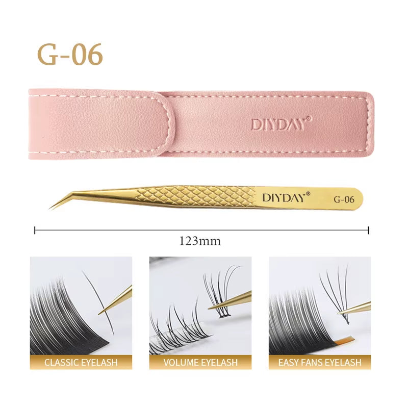 DIYDAY Anti-Slip Eyelash Extension Tweezers Stainless Steel Fiber Tip Lashes Precision Tweezer for Makeup Tools