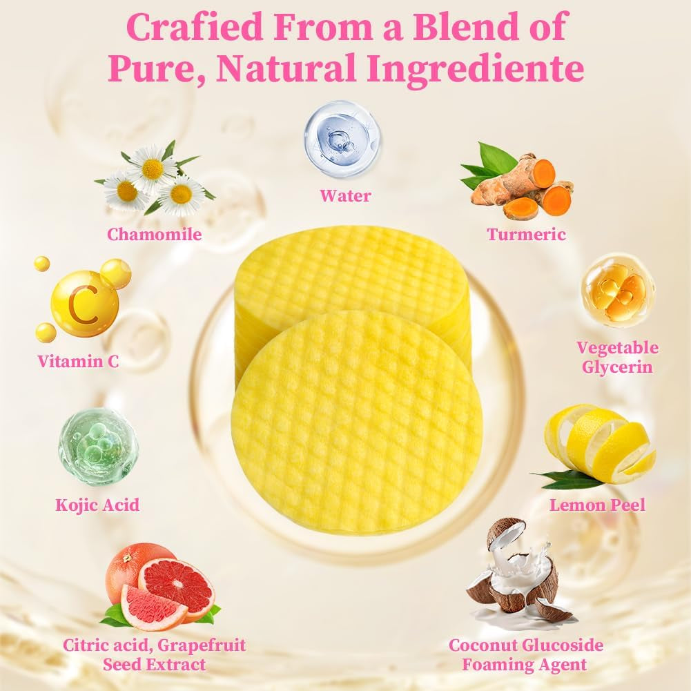 Tampons Nettoyants Au Curcuma À L'Acide Kojique, 40Pcs Coussin En Mousse Exfoliante Au Curcuma Pour Visage Et Le Corps, Nettoyage Et L'Exfoliation Éclatant Peau Rejuvenates, Unifie Le Teint