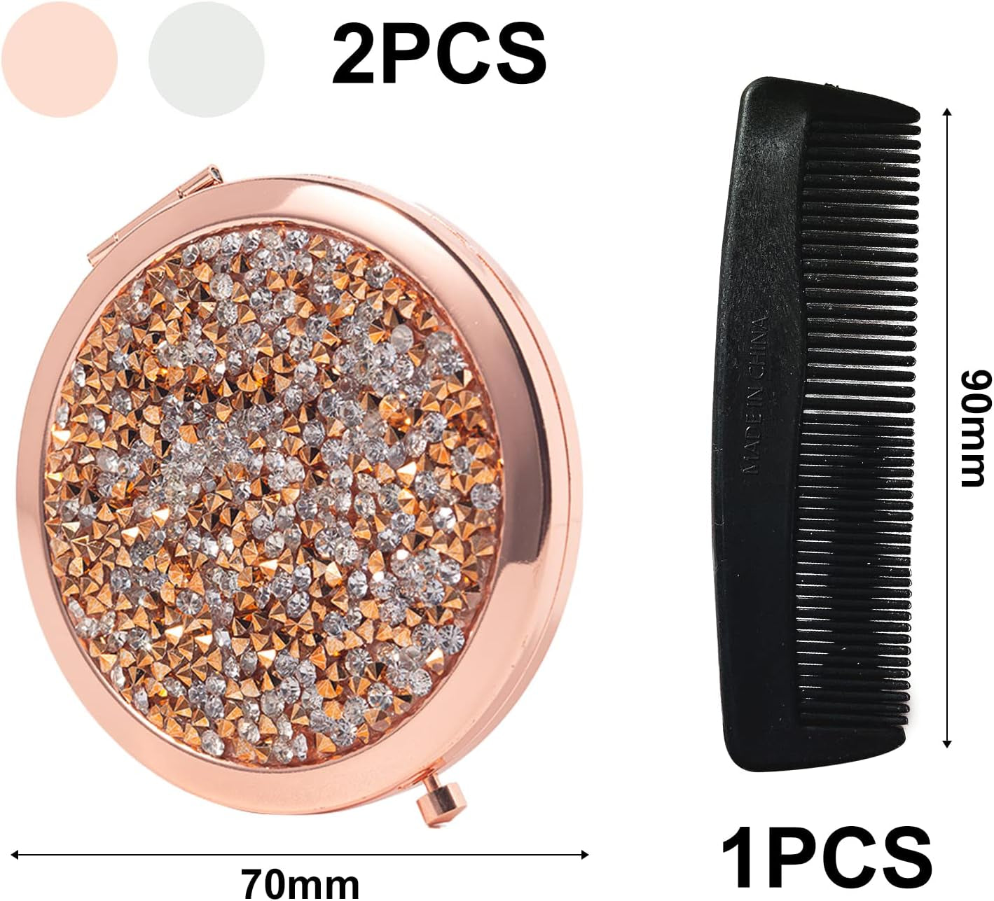 Miroir À Double Face Rond Avec 1 Peigne En Plastique, Miroir De Poche Portable, Miroir Pliable Avec Bouton Pression, Miroir Cosmétique De Voyage