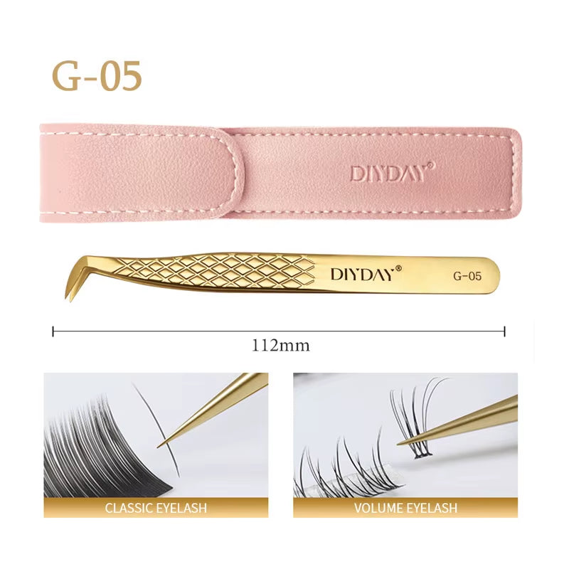 DIYDAY Anti-Slip Eyelash Extension Tweezers Stainless Steel Fiber Tip Lashes Precision Tweezer for Makeup Tools