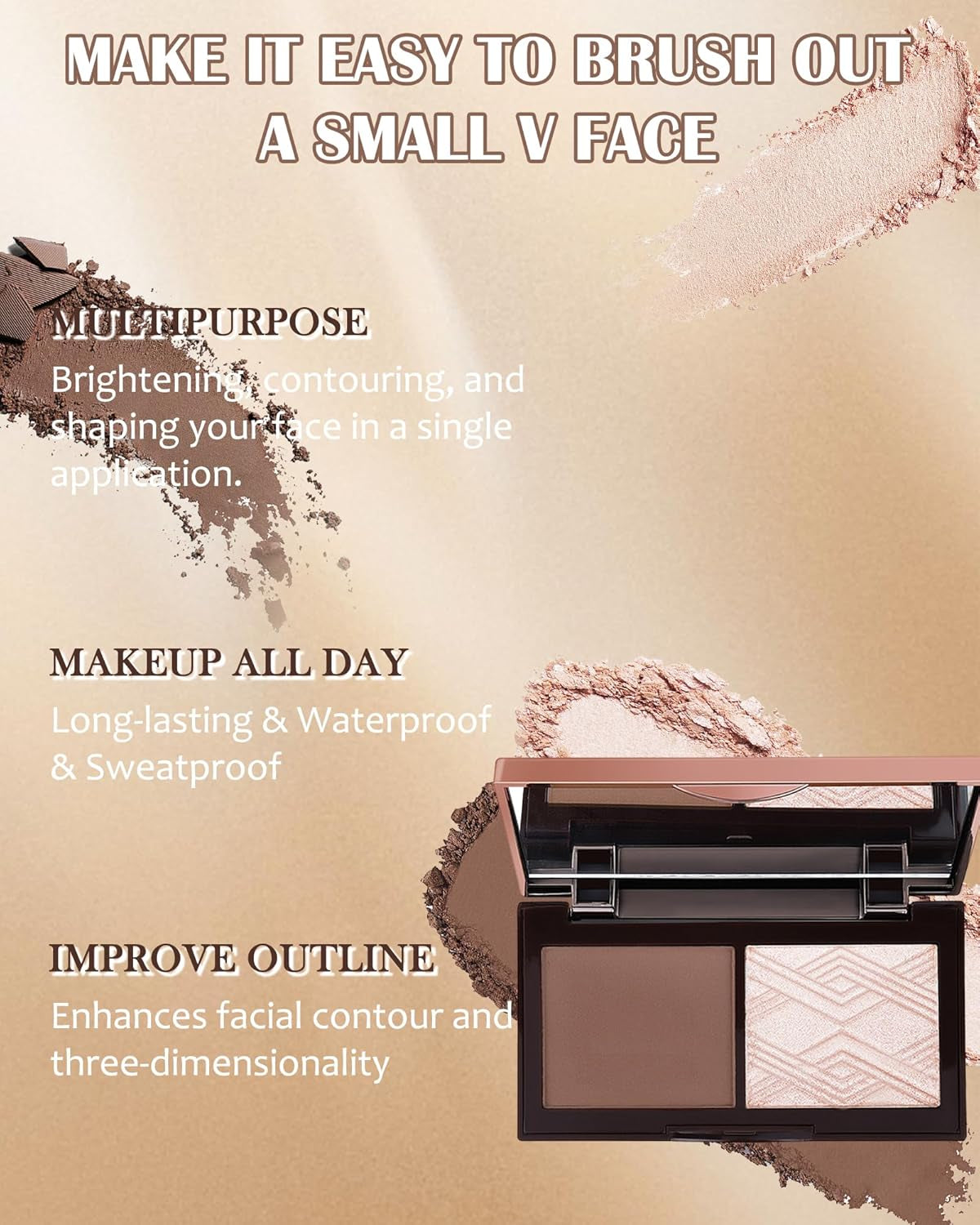 Palette De 2 Couleurs Pour L'Éclairage Et Le Bronze Avec Miroir-Résistante À L'Effacement, Longue Durée, Très Pigmentée, Mate Et Scintillante-Finition Naturelle, Maquillage Féminin Pour Le Visage-01#