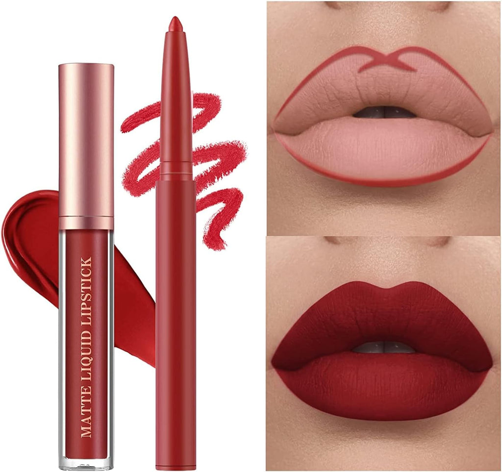 Ensemble De Rouge À Lèvres Mat Et De Crayon À Lèvres 6 Pièces, Rouge À Lèvres Nu Velouté, Rouge À Lèvres Liquide Imperméable, Brillant À Lèvres Lip Liner, Coffret Cadeau De Maquillage (# F, 1)