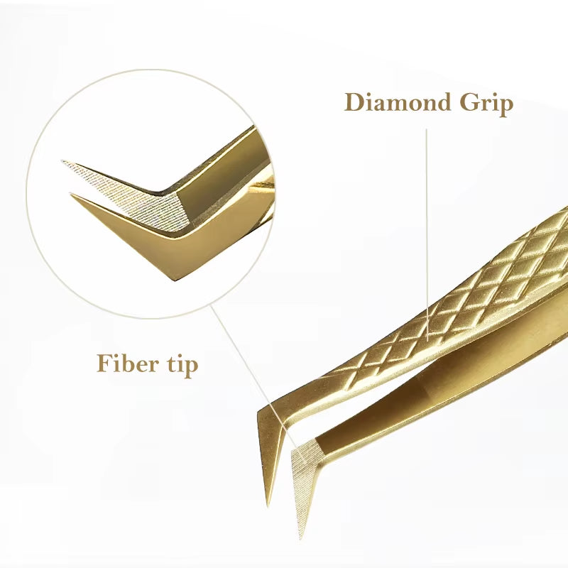 DIYDAY Anti-Slip Eyelash Extension Tweezers Stainless Steel Fiber Tip Lashes Precision Tweezer for Makeup Tools