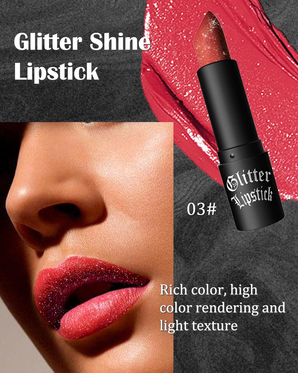 Rouge À Lèvres Mat Pailleté Métallique-Très Pigmenté Et Chatoyante Rose Lip Stain, Brillant Rouges À Lèvres Longue Tenue Waterproof À L'Eau Durée, Rouge a Levre Scintillant Cadeau Maquillage Femmes-03