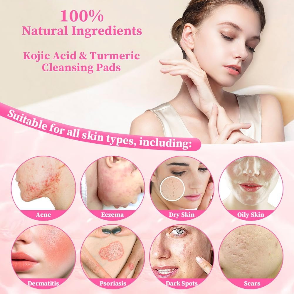 Tampons Nettoyants Au Curcuma À L'Acide Kojique, 40Pcs Coussin En Mousse Exfoliante Au Curcuma Pour Visage Et Le Corps, Nettoyage Et L'Exfoliation Éclatant Peau Rejuvenates, Unifie Le Teint